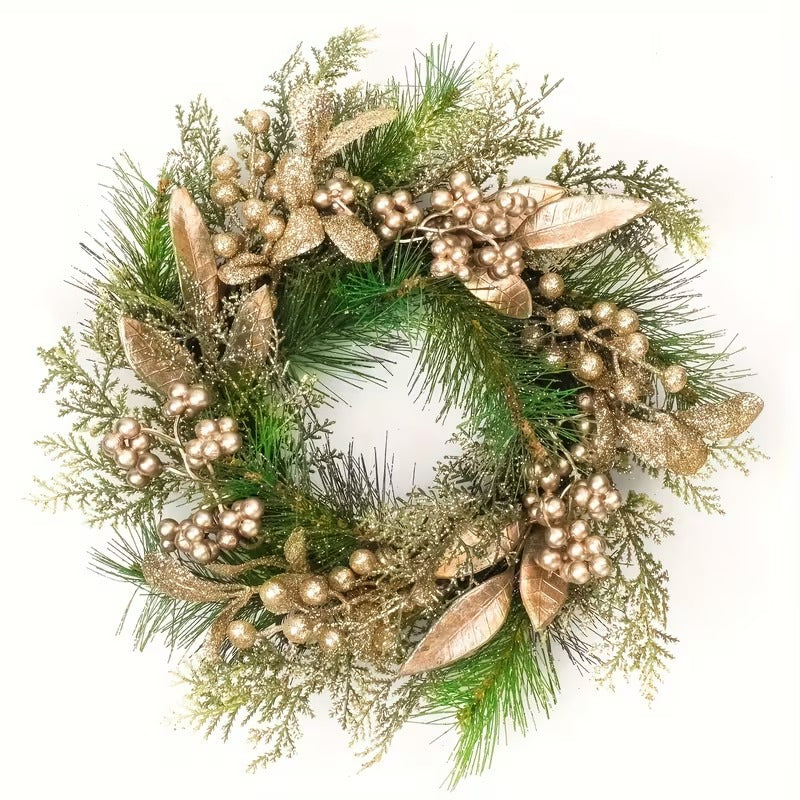 Gold Leaf and Berry Christmas Wreath, 40 cm