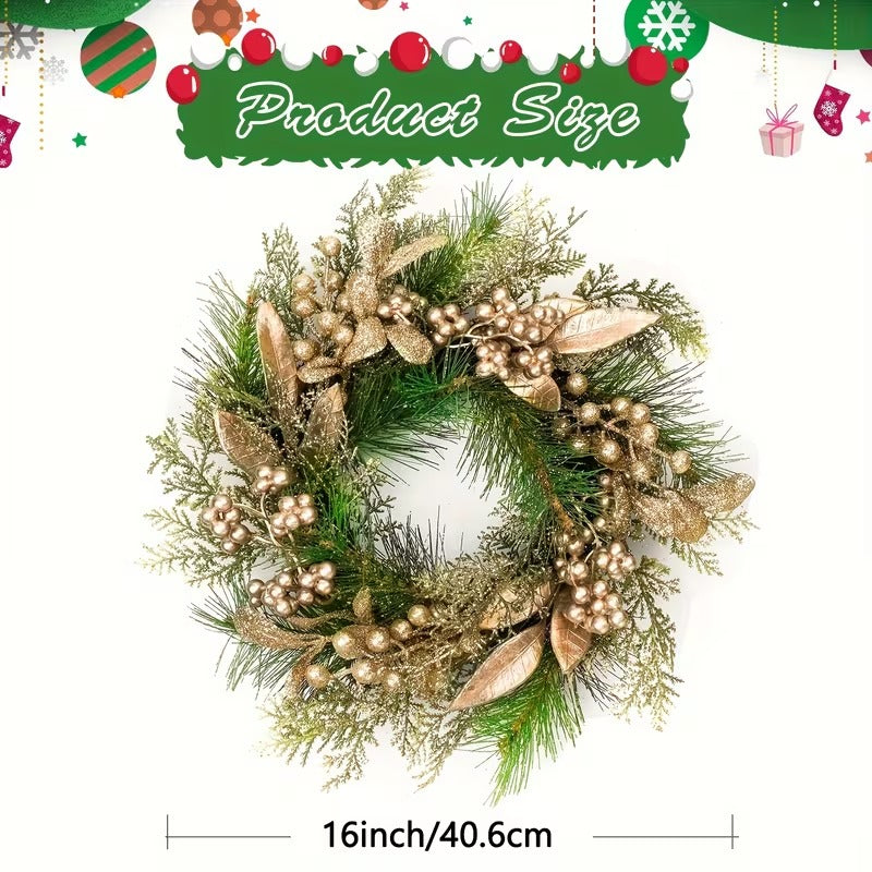 Gold Leaf and Berry Christmas Wreath, 40 cm