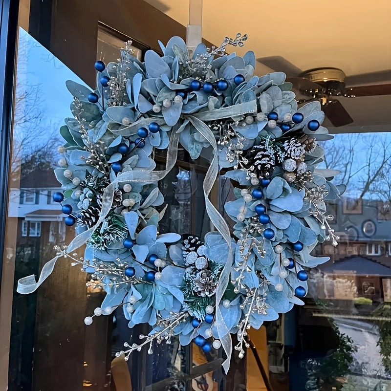Blueberry Eucalyptus Wreath with Gold Accents, 40 cm
