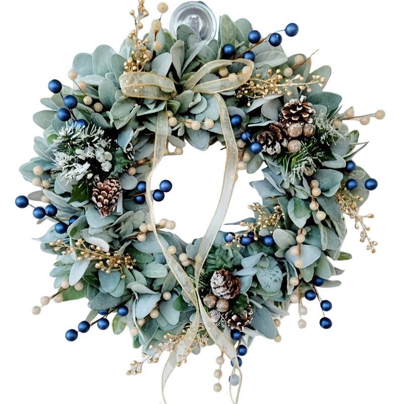 Blueberry Eucalyptus Wreath with Gold Accents, 40 cm