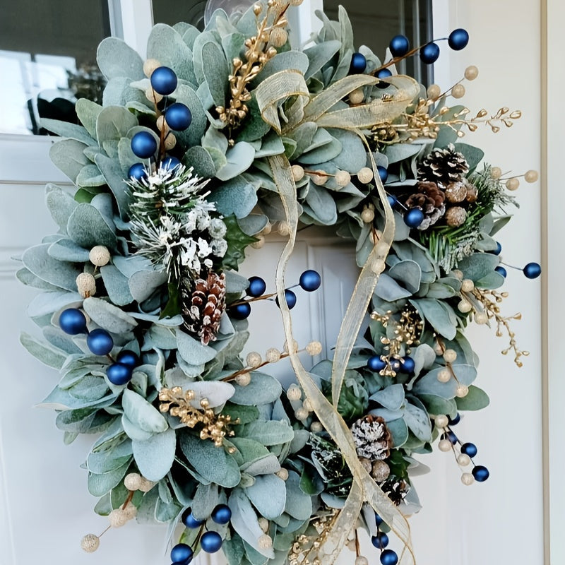 Blueberry Eucalyptus Wreath with Gold Accents, 40 cm
