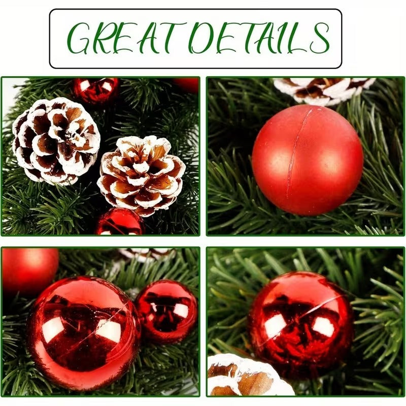 Pre-Lit Christmas Door Wreath with 40 LEDs, 40 cm