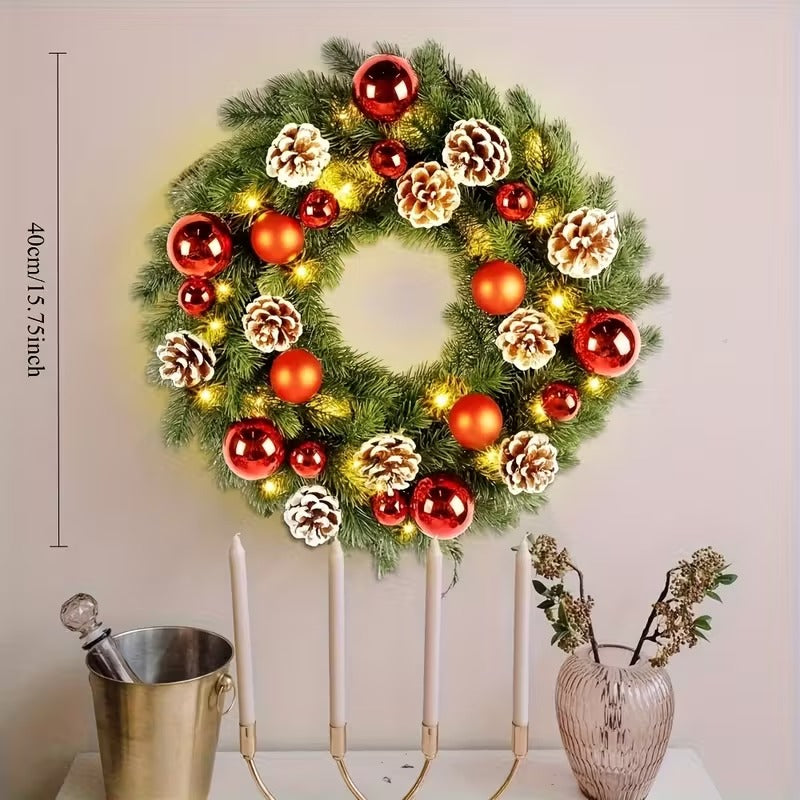 Pre-Lit Christmas Door Wreath with 40 LEDs, 40 cm