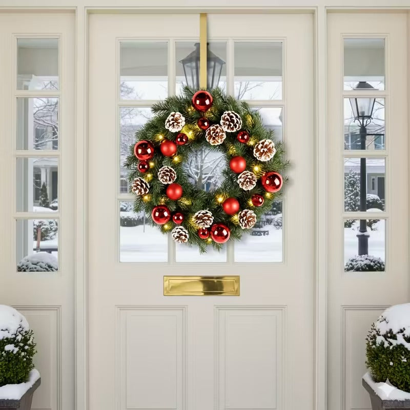 Pre-Lit Christmas Door Wreath with 40 LEDs, 40 cm