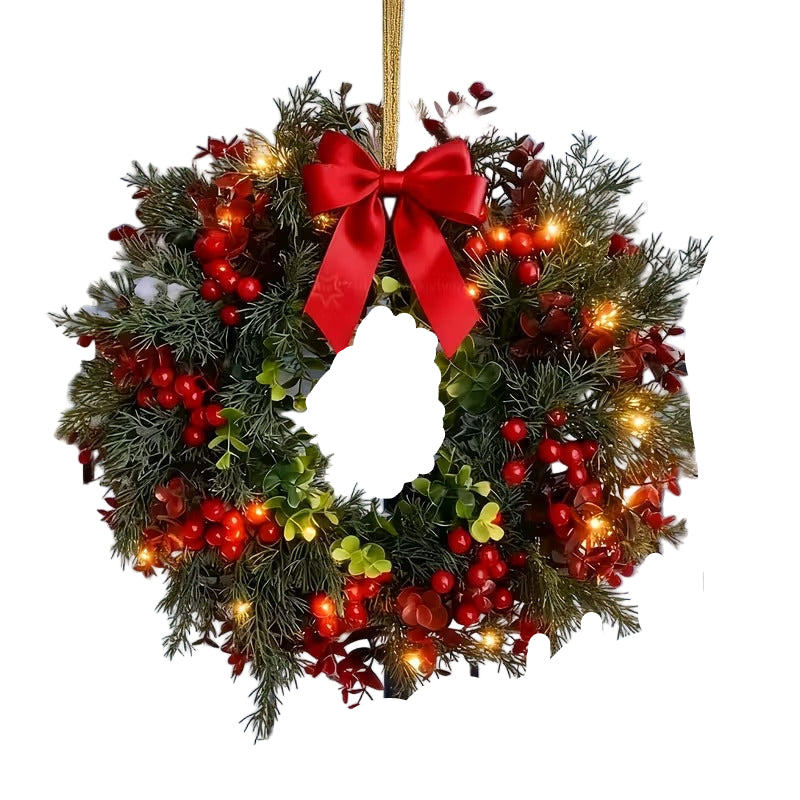 Artificial Christmas Wreaths with Red Bow, Set of 2, 40 cm