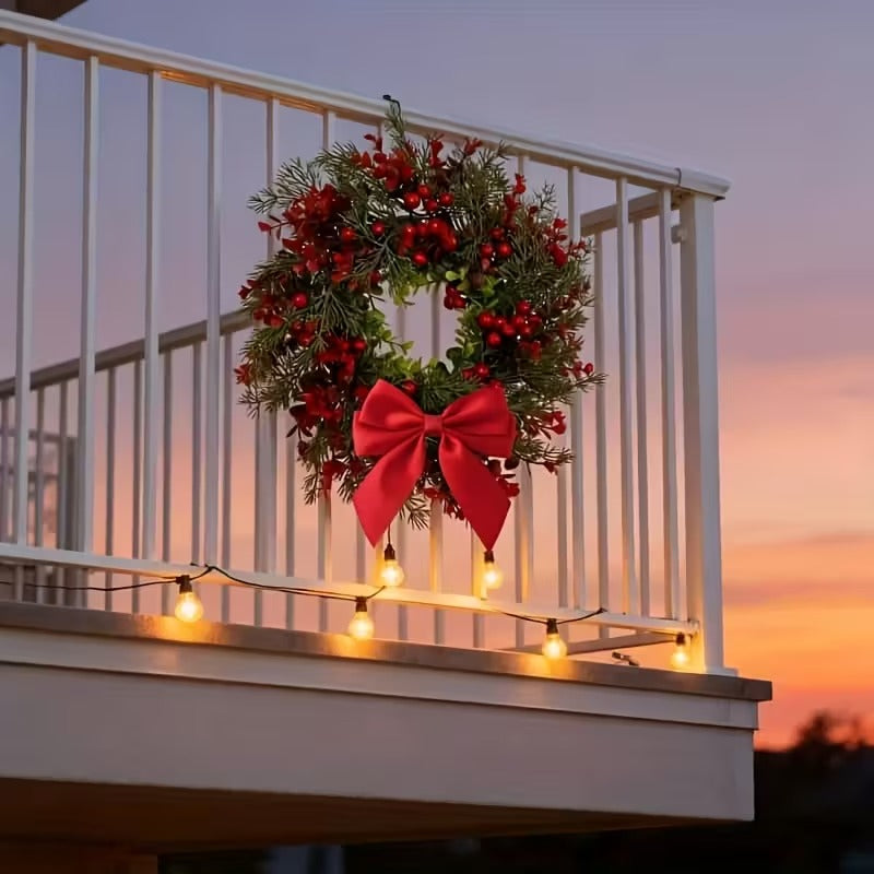 Artificial Christmas Wreaths with Red Bow, Set of 2, 40 cm
