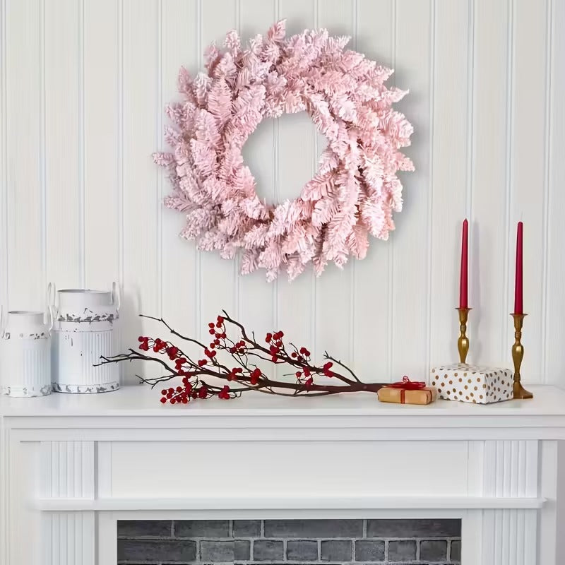 Pink Snowy Pine Christmas Wreath, 30 cm