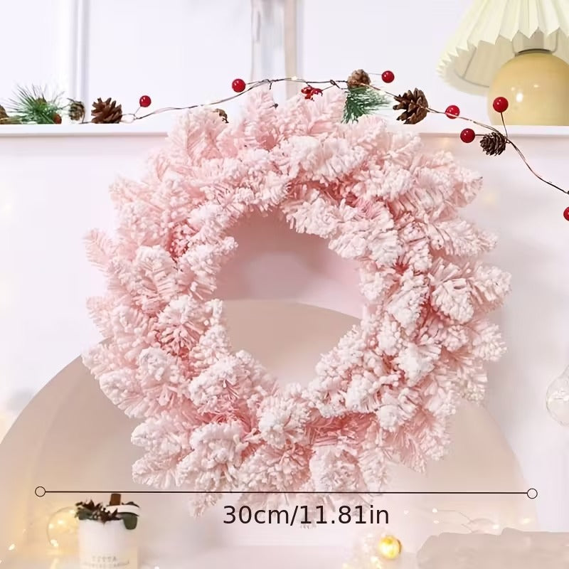 Pink Snowy Pine Christmas Wreath, 30 cm