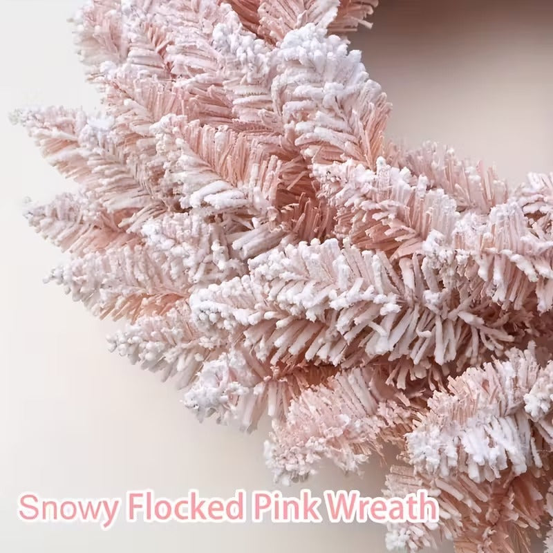 Pink Snowy Pine Christmas Wreath, 30 cm