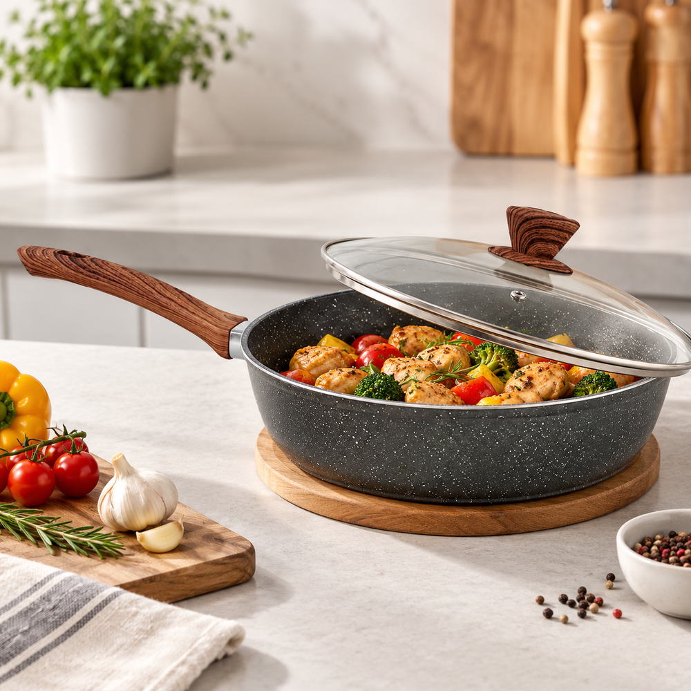 Aumerage Marble Non-Stick Saute Pan with Lid, 28 cm