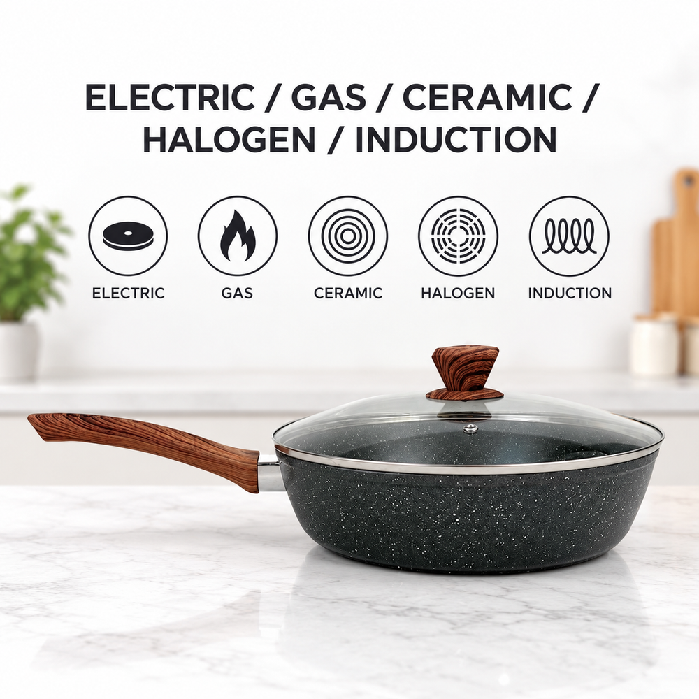 Aumerage Marble Non-Stick Saute Pan with Lid, 28 cm