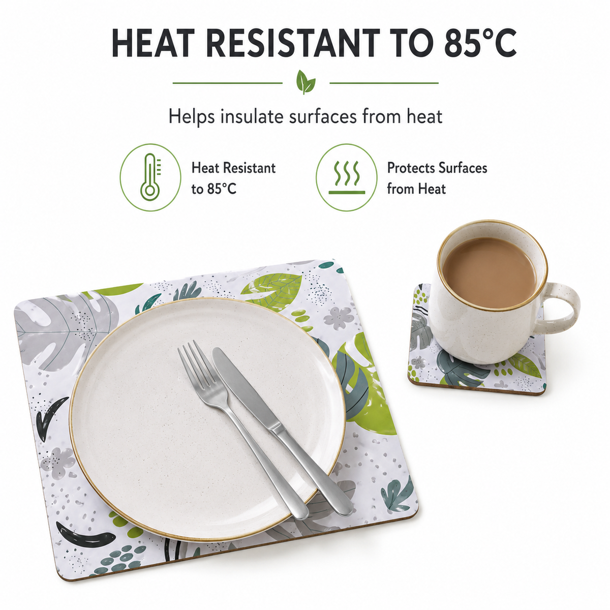 Monstera MDF Placemats and Coasters, 8 Piece Set, 34 x 26.5 cm