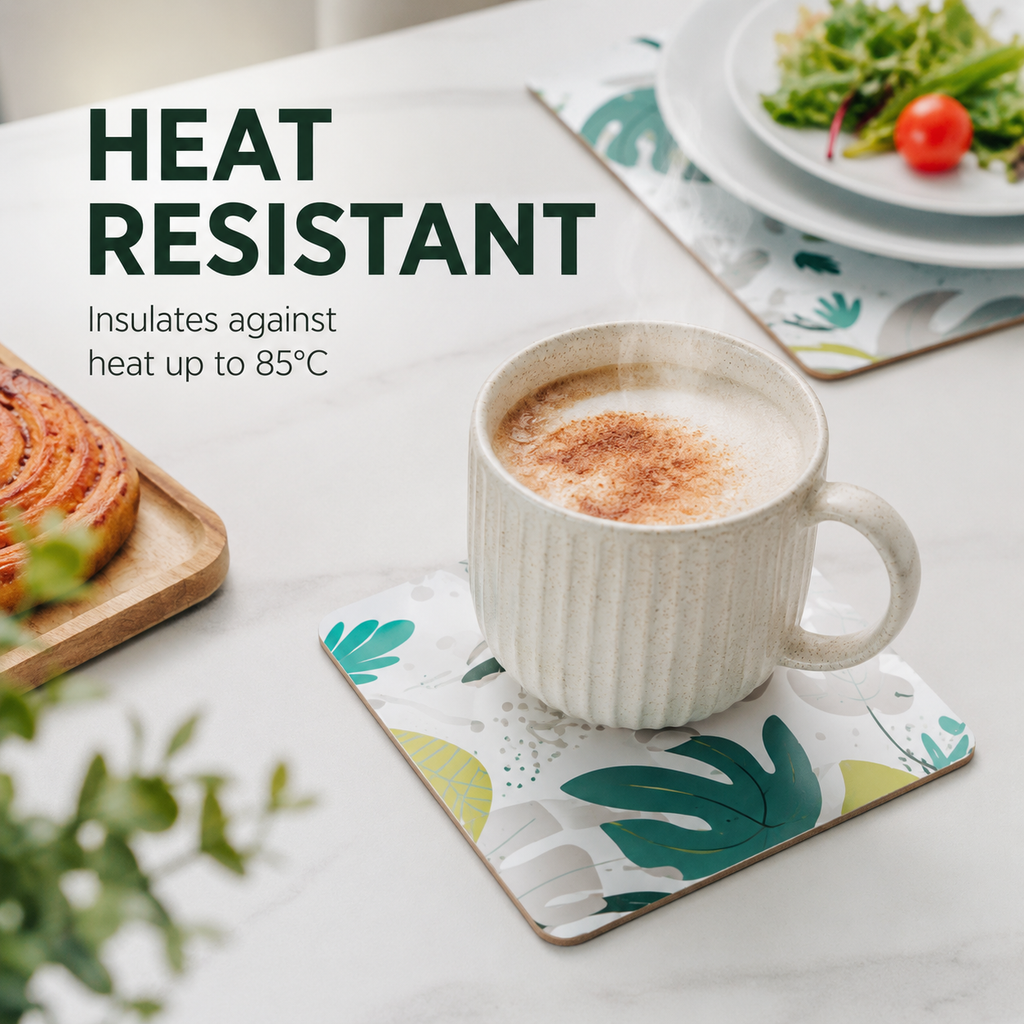 Monstera MDF Placemats and Coasters, 8 Piece Set, 34 x 26.5 cm