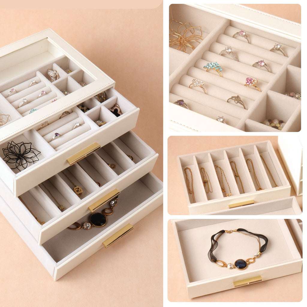 PU Leather Jewellery 3 Level Storage Box Drawer Organiser Gift