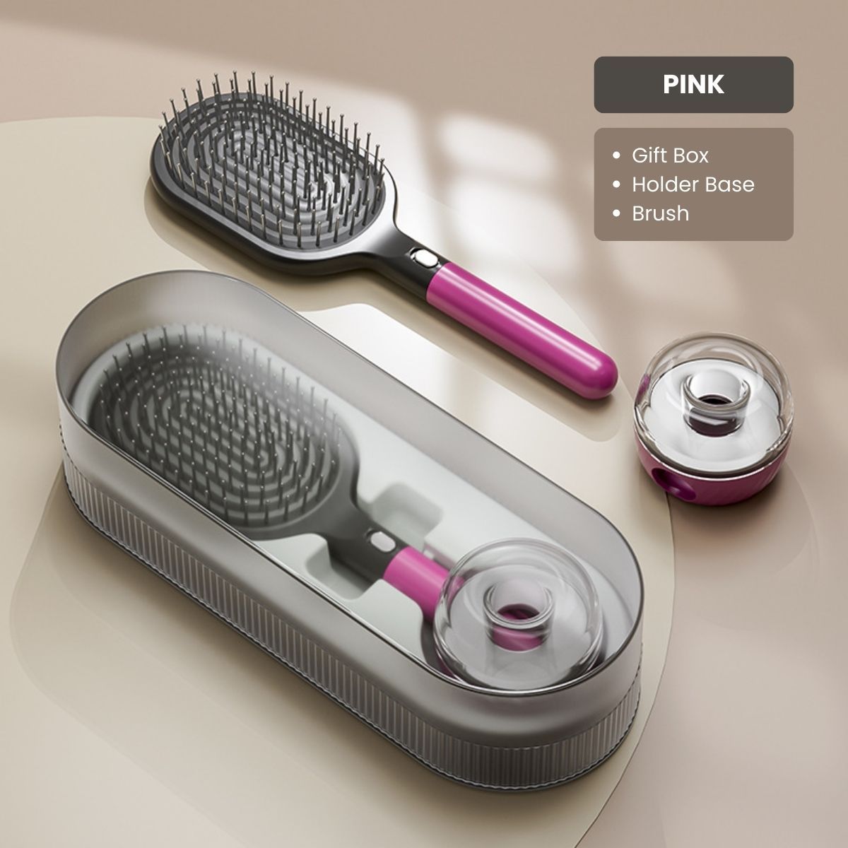 Candoray Air Cushion Hair Brush Set with Wall Mount Base, 24 cm, Pink