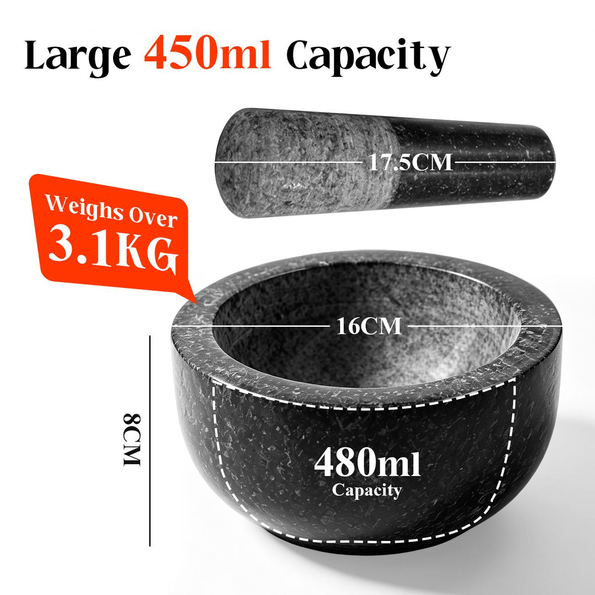 Granite Mortar and Pestle, 450 ml, Black
