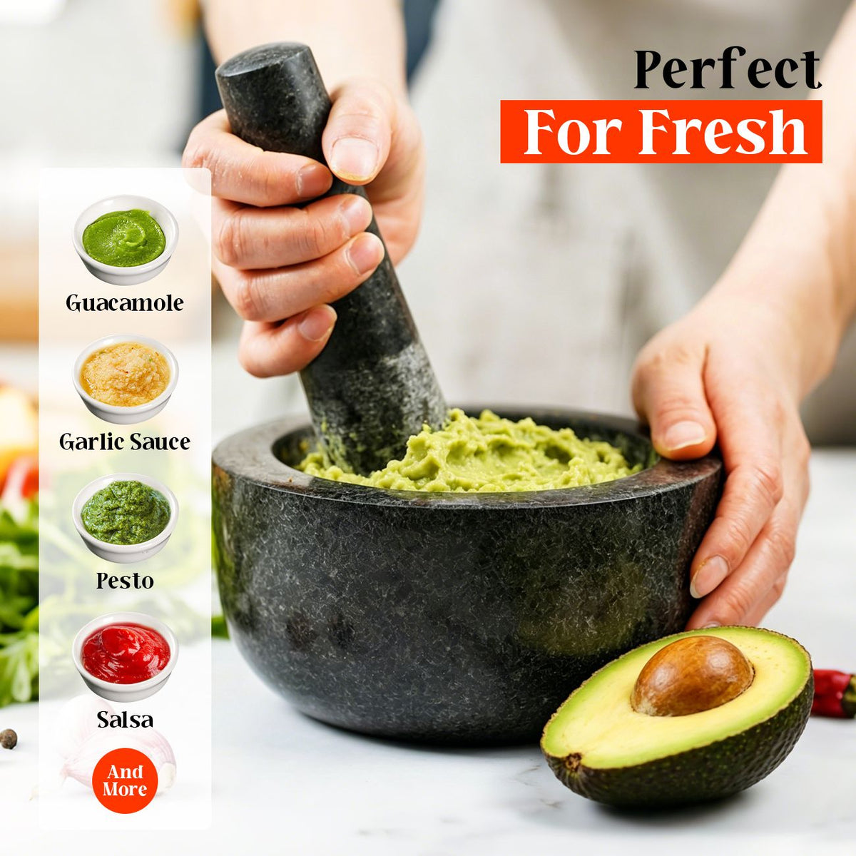 Granite Mortar and Pestle, 450 ml, Black