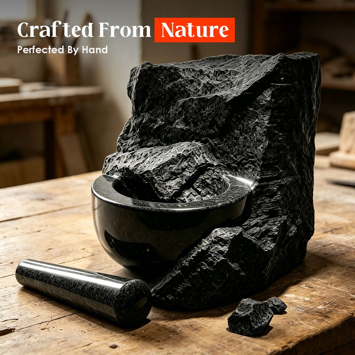 Granite Mortar and Pestle, 450 ml, Black