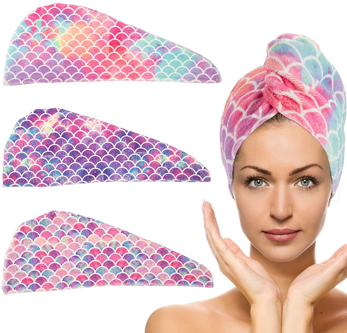 Candoray Microfibre Hair Drying Turban, Fish Scale Texture