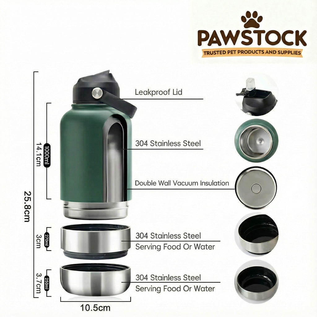 Pawstock 3-in-1 Insulated Dog Water Bottle