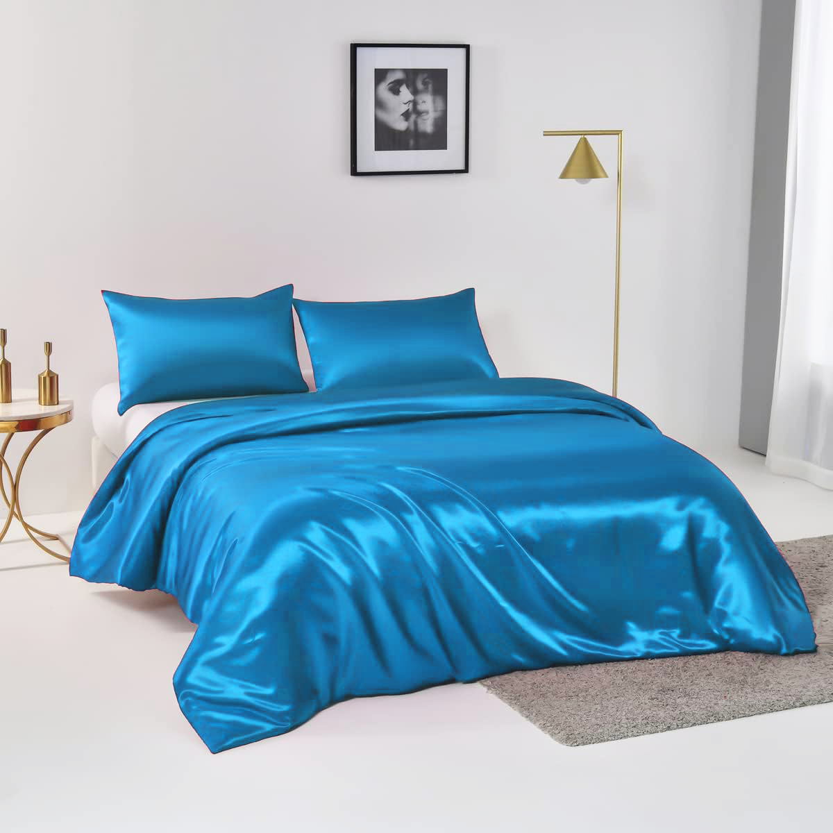 Satin Quilt Cover Set, 3 Pieces, Double, Ocean