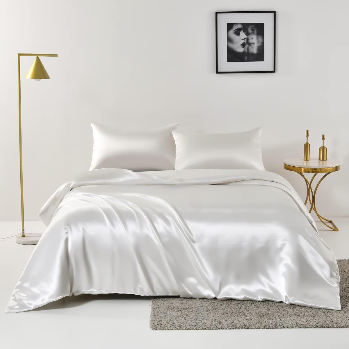 Satin Quilt Cover Set, 3 Pieces, King, White