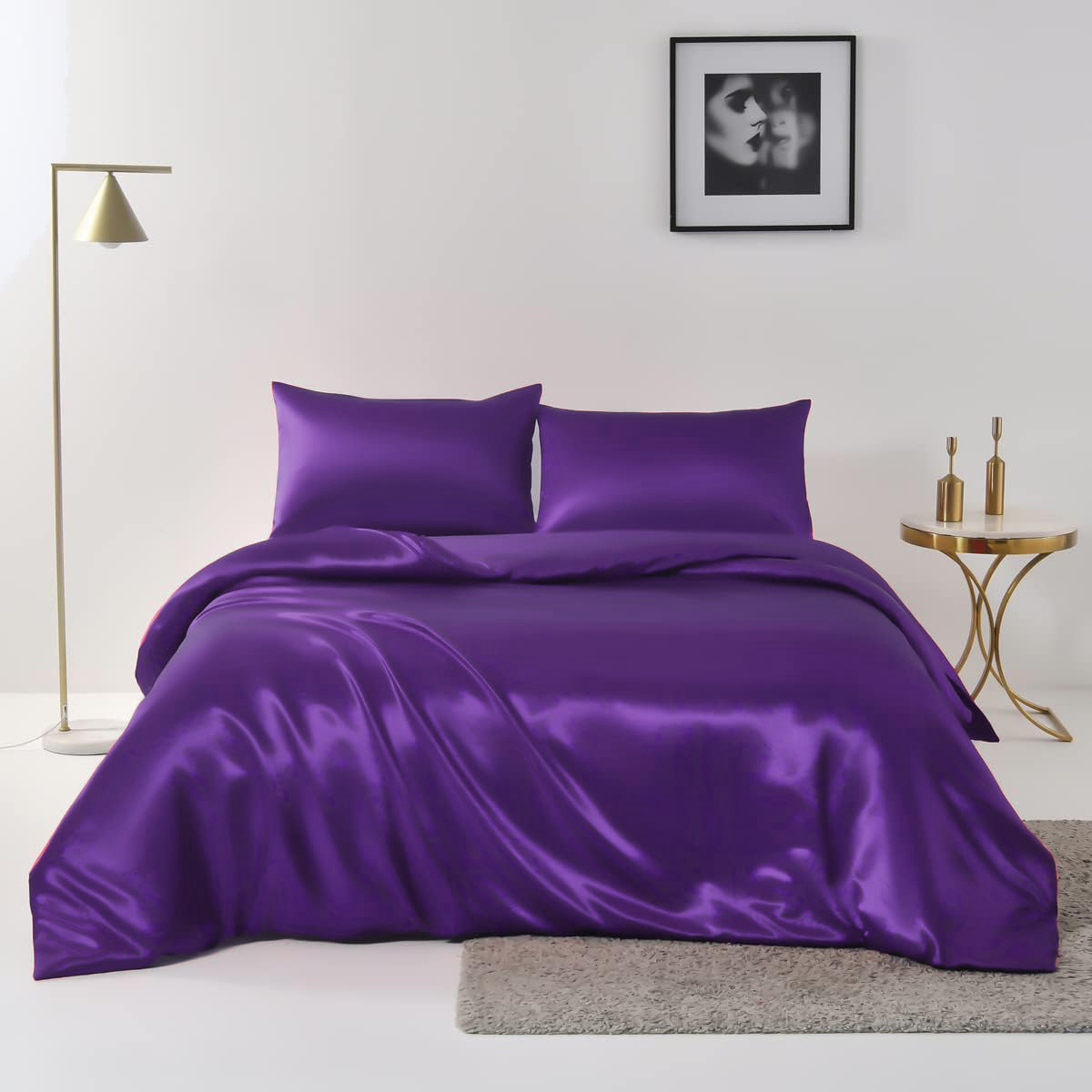 Satin Quilt Cover Set, 3 Pieces, King, Purple