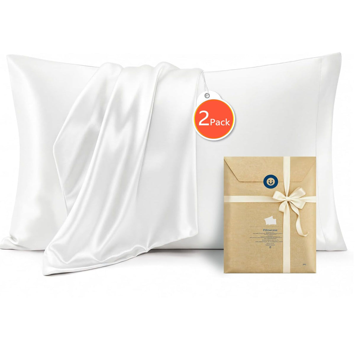 Satin Pillowcases, 2 Pack, Standard 48 x 74 cm, White