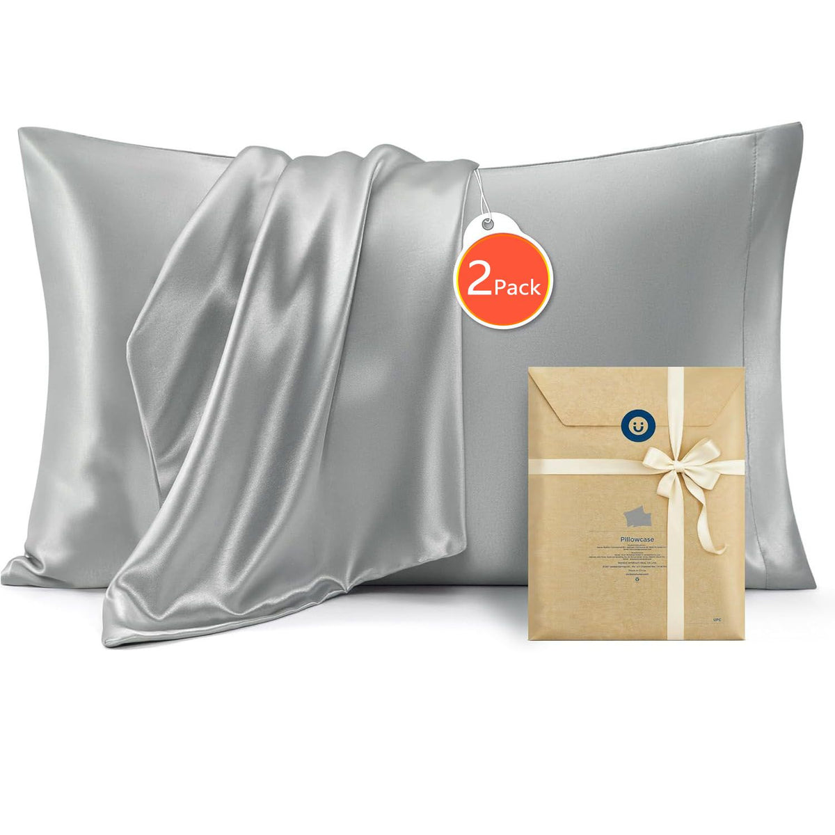 Satin Pillowcases, 2 Pack, Standard 48 x 74 cm, Grey