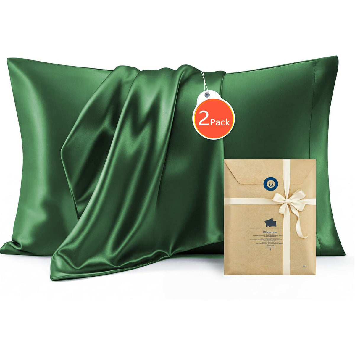 Satin Pillowcases, 2 Pack, Standard 48 x 74 cm, Green