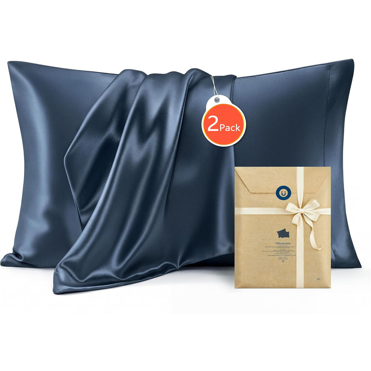 Satin Pillowcases, 2 Pack, Standard 48 x 74 cm, Navy