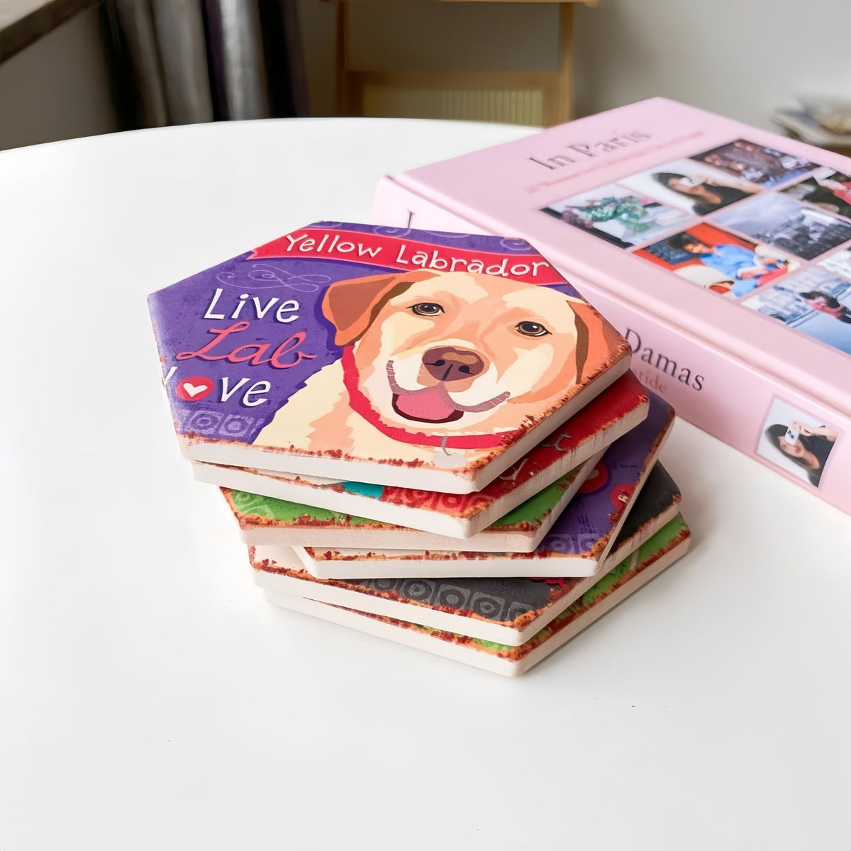 Drink Coasters Set of 6 with Holder,Cute Dog Absorbent Ceramic