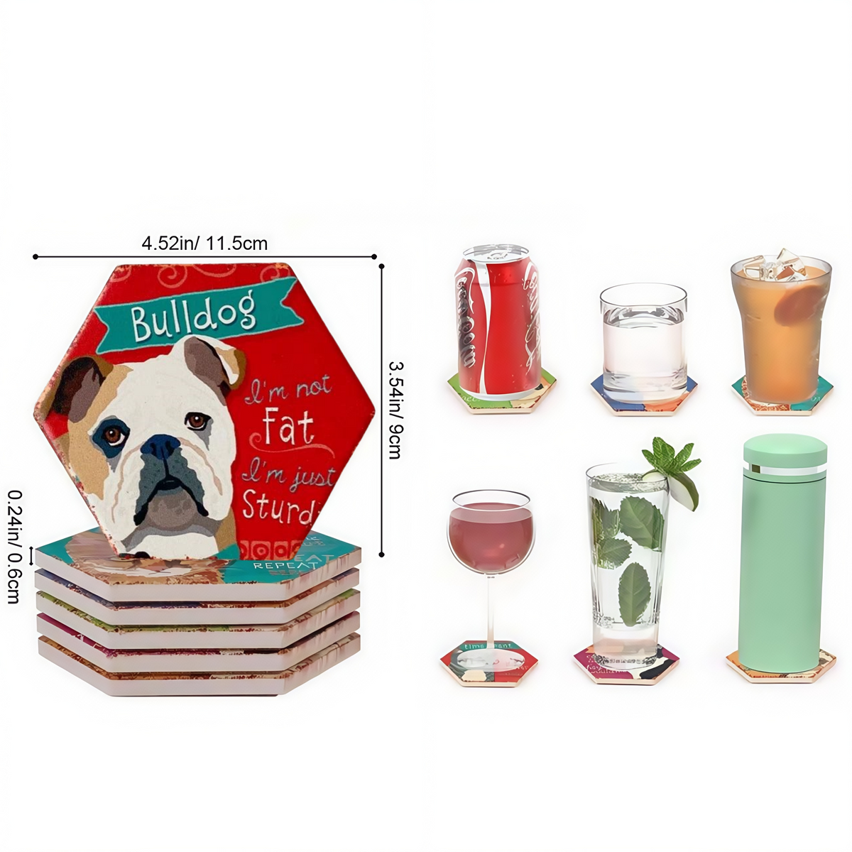 Drink Coasters Set of 6 with Holder,Cute Dog Absorbent Ceramic