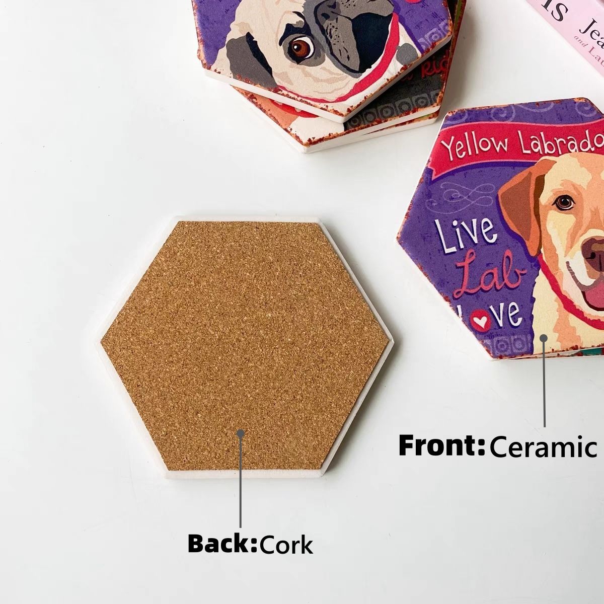 Drink Coasters Set of 6 with Holder,Cute Dog Absorbent Ceramic