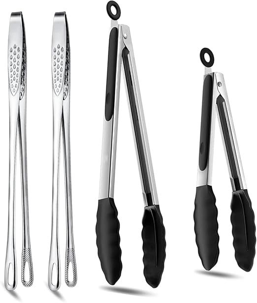 4 Pcs Kitchen Tongs Stainless Steel Set-9" & 12" Tong with Non Slip