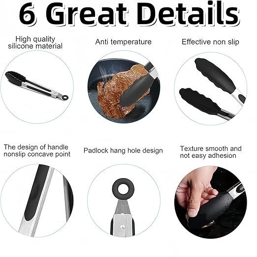 4 Pcs Kitchen Tongs Stainless Steel Set-9" & 12" Tong with Non Slip