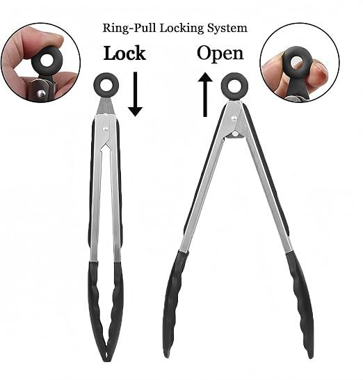 4 Pcs Kitchen Tongs Stainless Steel Set-9" & 12" Tong with Non Slip