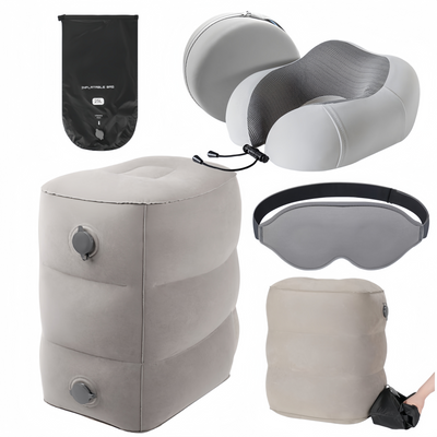 Travel Kit with Neck Pillow, Inflatable Footrest and Eye Mask
