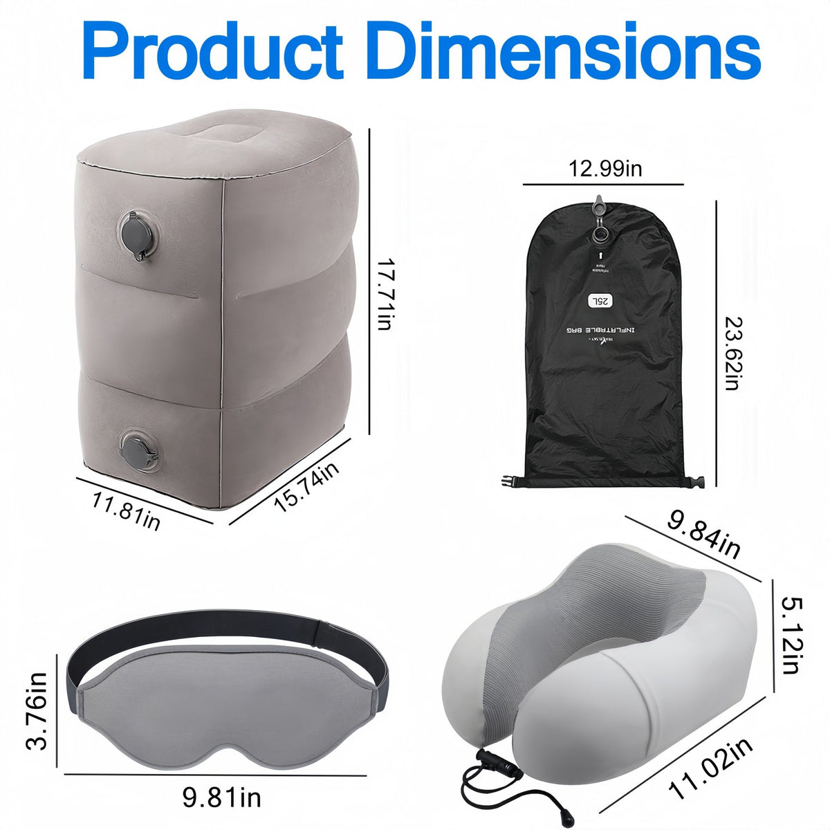 Travel Kit with Neck Pillow, Inflatable Footrest and Eye Mask