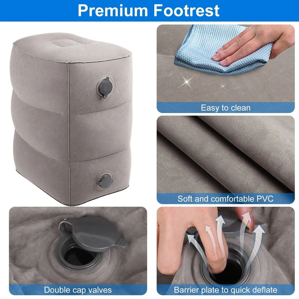 Travel Kit with Neck Pillow, Inflatable Footrest and Eye Mask