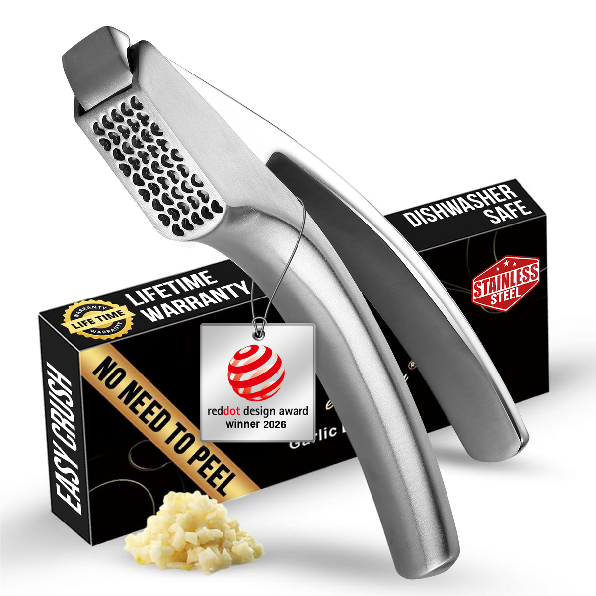 Gourmet Easy Stainless Steel Garlic Press, Coarse Mince