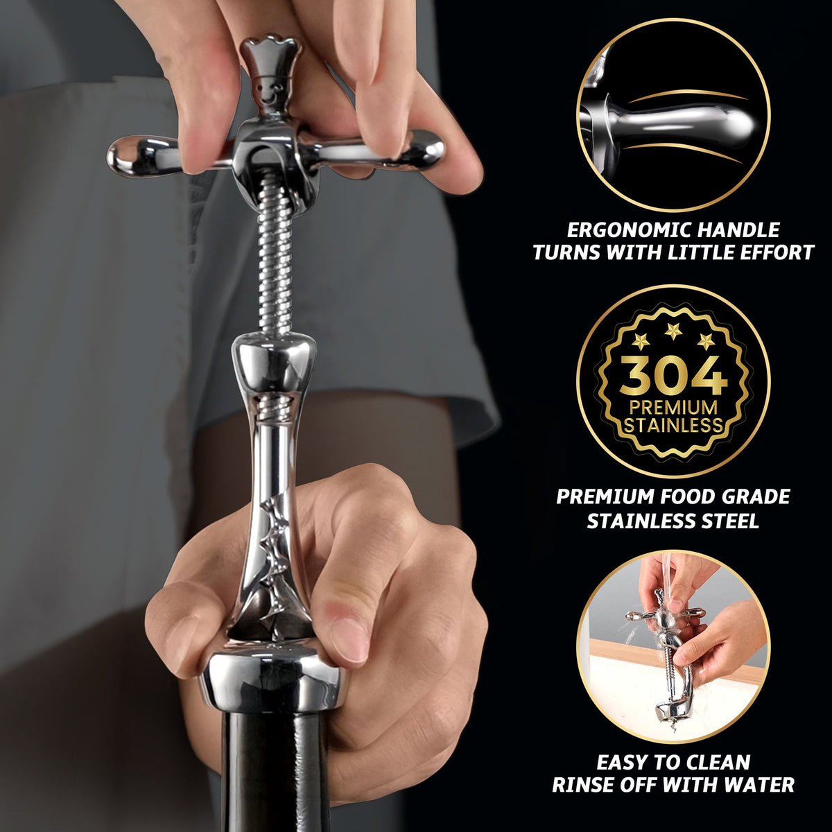 Gourmet Easy Stainless Steel Heavy-Duty Corkscrew