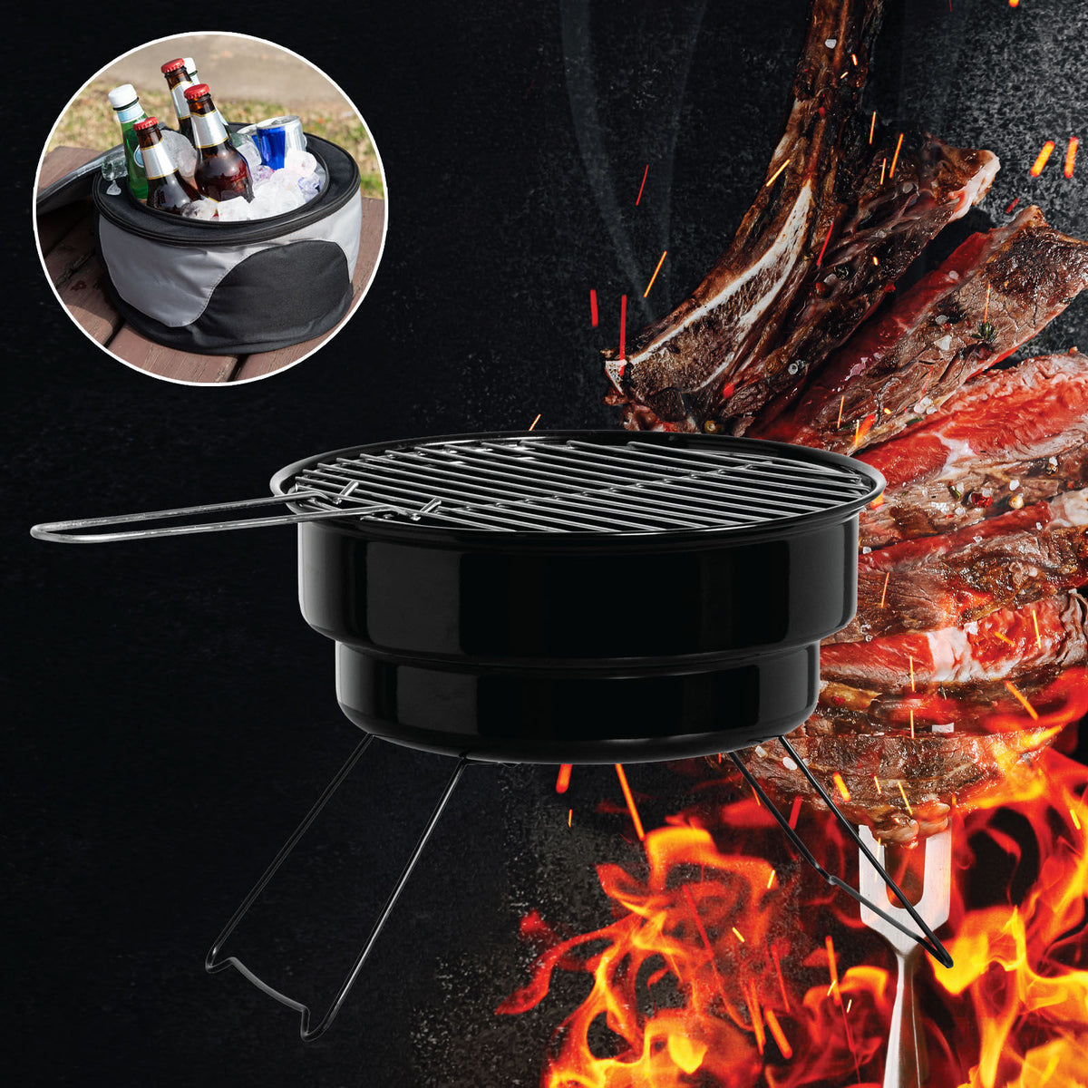 Havana Outdoors 2-IN-1 BBQ Grill Cooler Combo Set Outdoor Camping