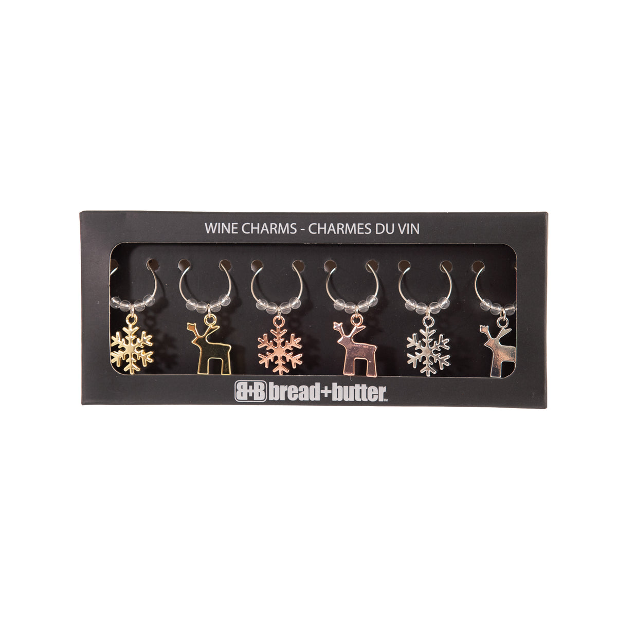 Bread and Butter (3) Snowflake and (3) Reindeer Wie Glass Charms - 6
