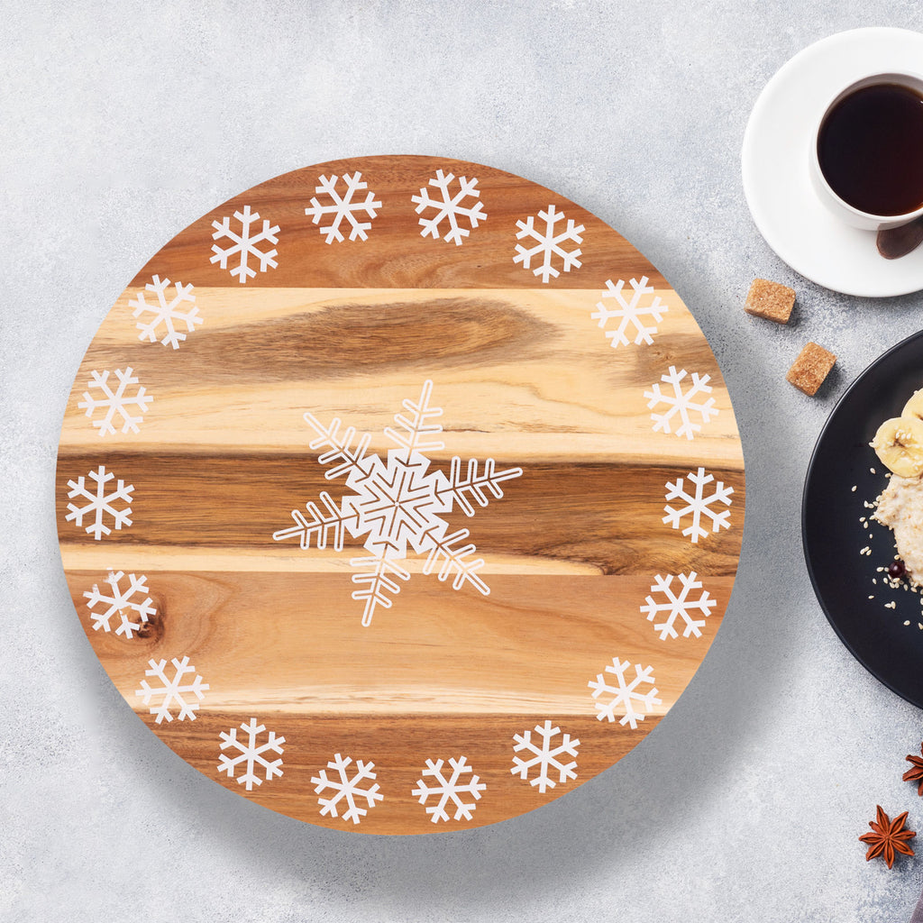 Bread and Butter 18 Inch Print Wooden Lazy Susan Tray - White