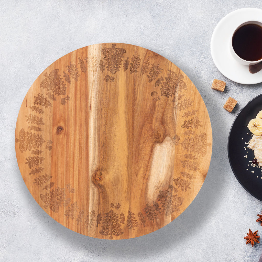 Bread and Butter Acacia Lazy Susan with Tree Pattern, 46 cm