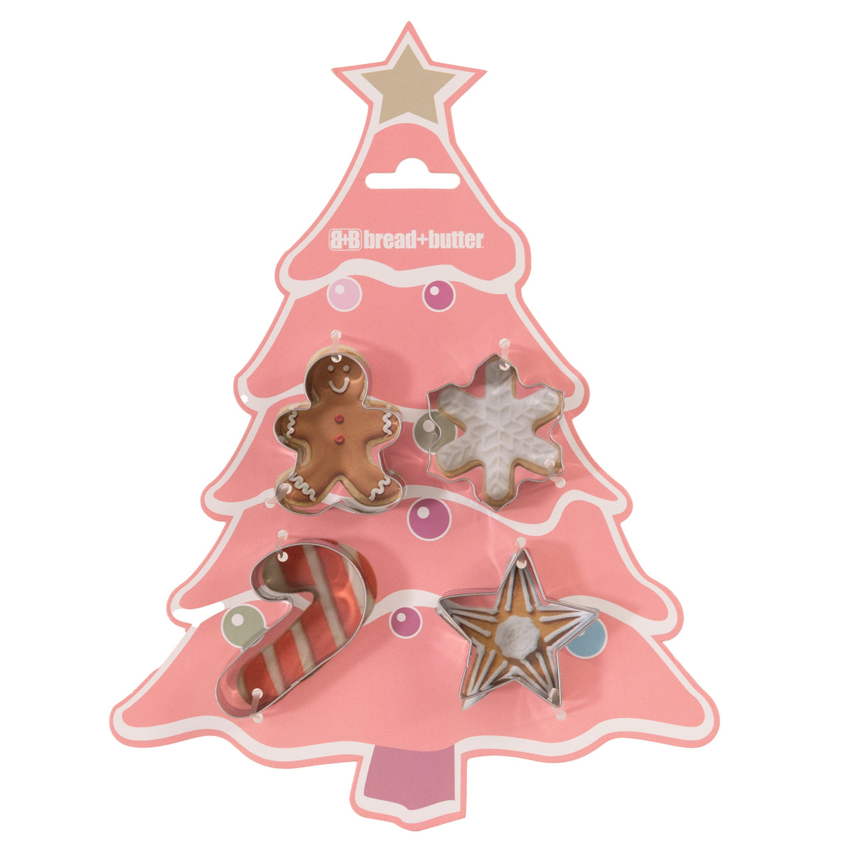 Bread and Butter Christmas Cookie Cutters, Set of 4, Tree, gingerbread man, snowflake, star