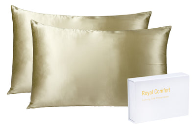 Royal Comfort Mulberry Silk Pillowcase Twin Pack, Champagne
