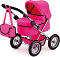 Foldable Dolls Pram with Height-Adjustable Handle and Shoulder Bag