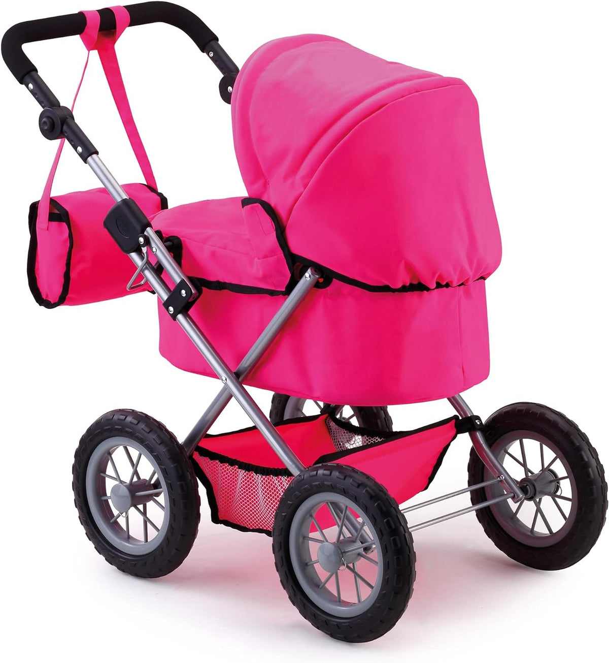 Foldable Dolls Pram with Height-Adjustable Handle and Shoulder Bag